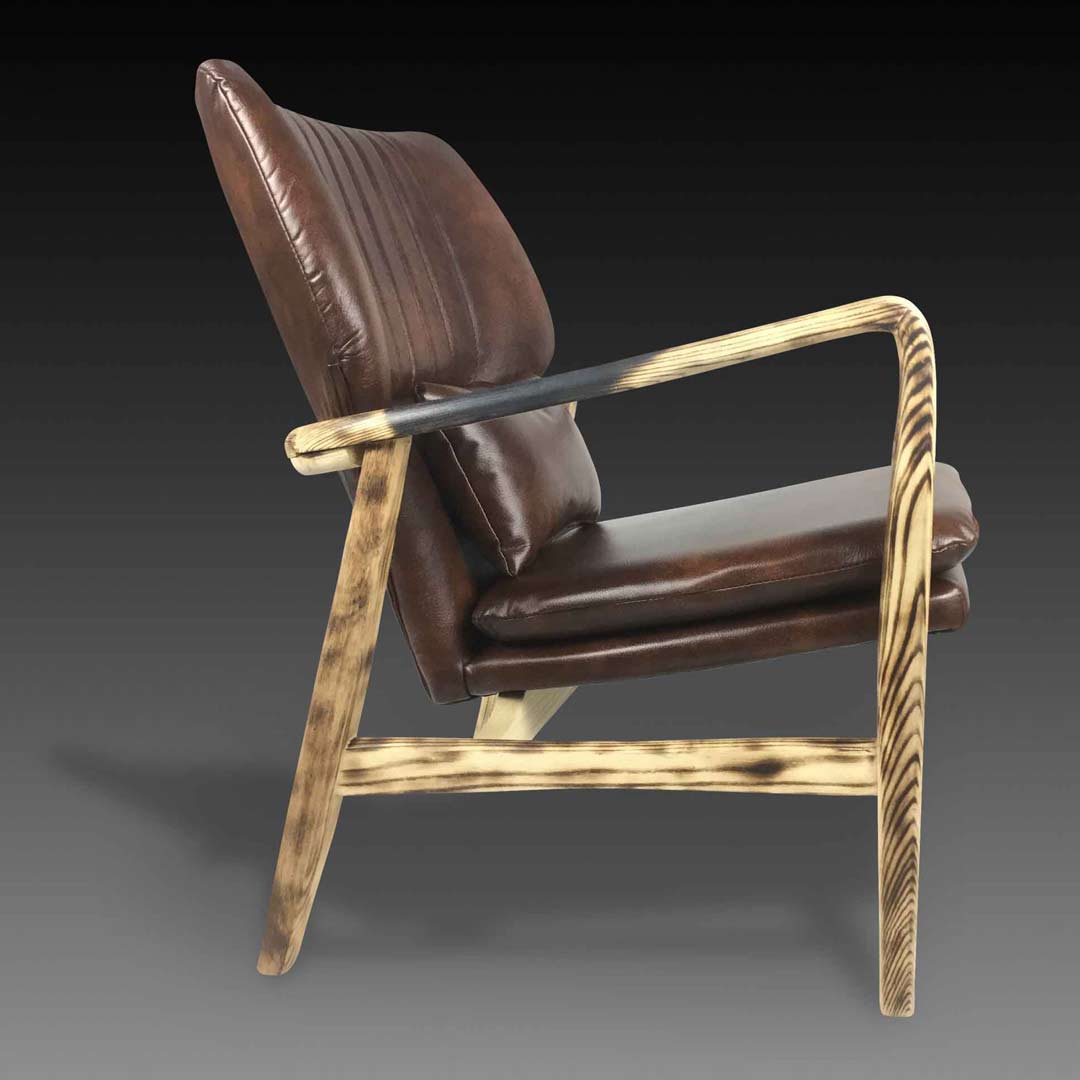 Oberon charred armchair side view