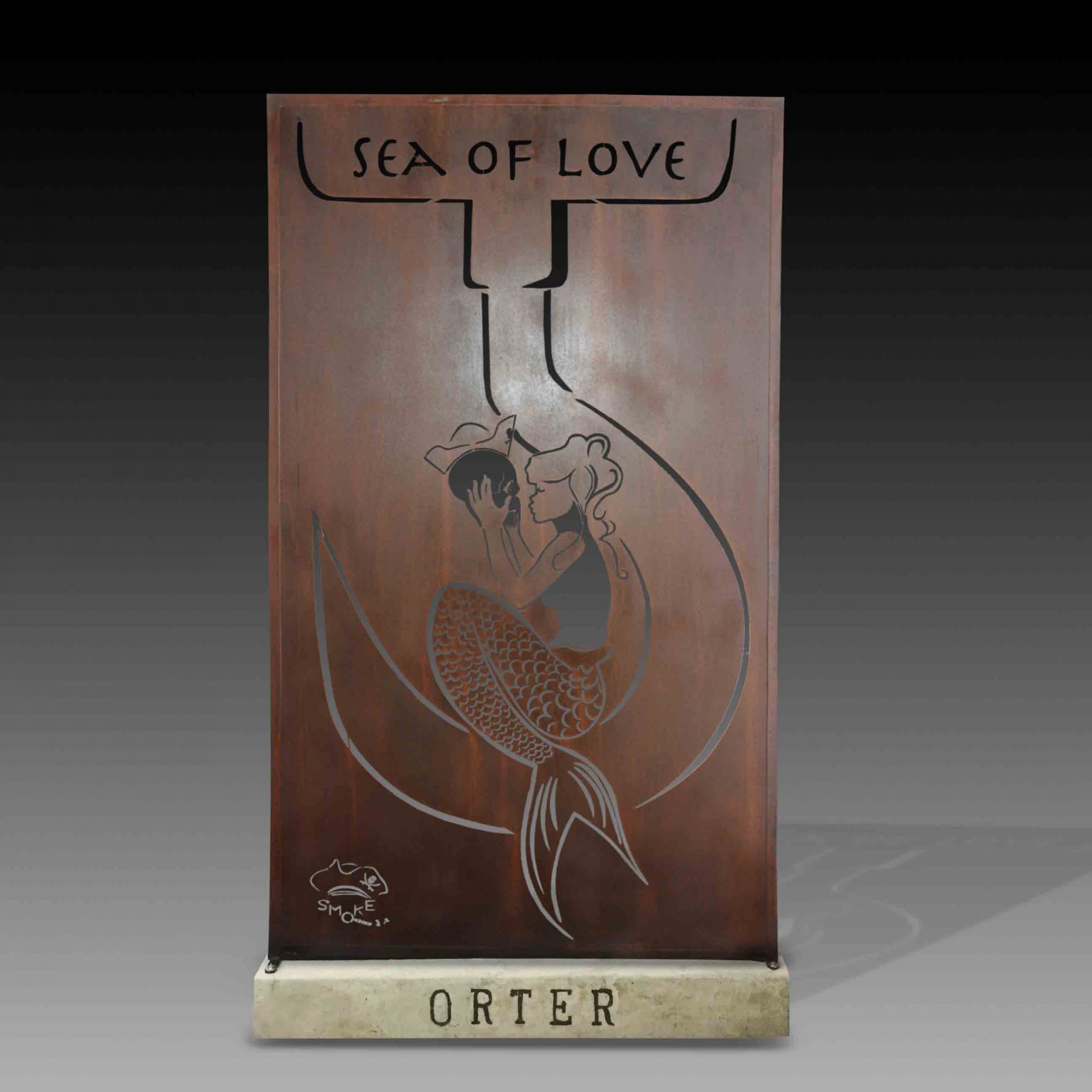 Mermaid metal room signage with concrete base