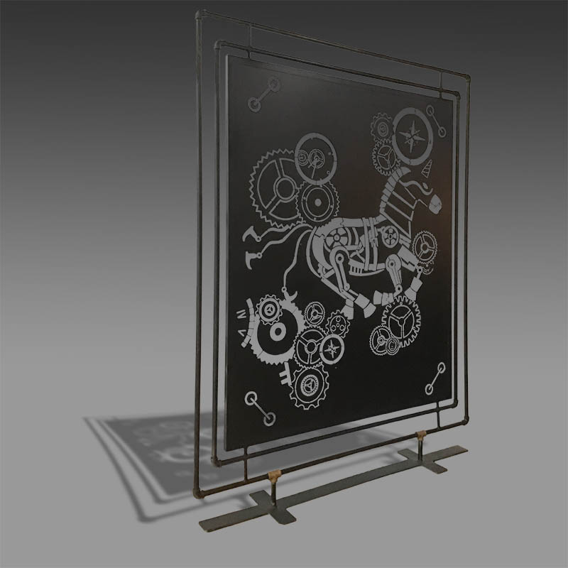 Unicorn metal room divider with metal base diagonal view