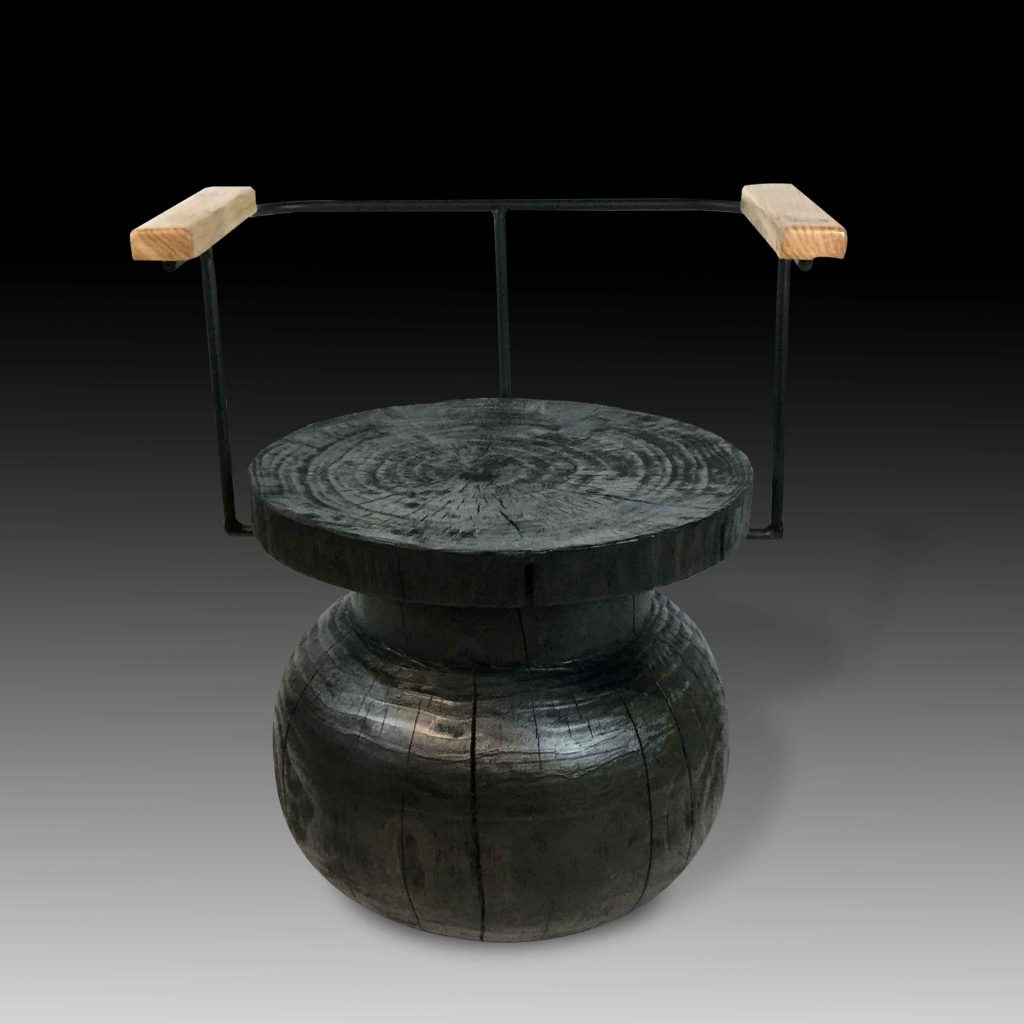 Zen furniture hydnum organic charred stool front view