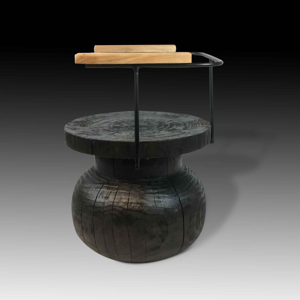 Zen furniture hydnum organic charred stool side view