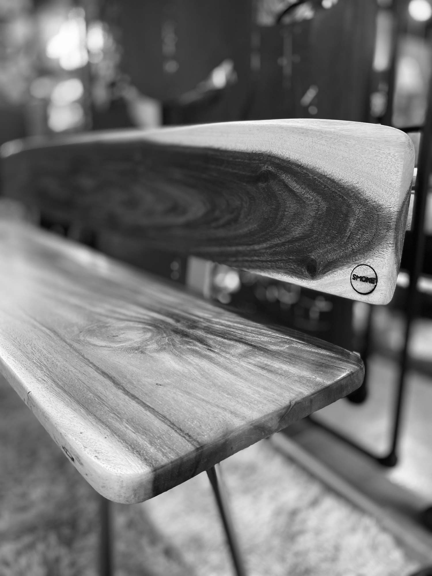 black and white wooden bench