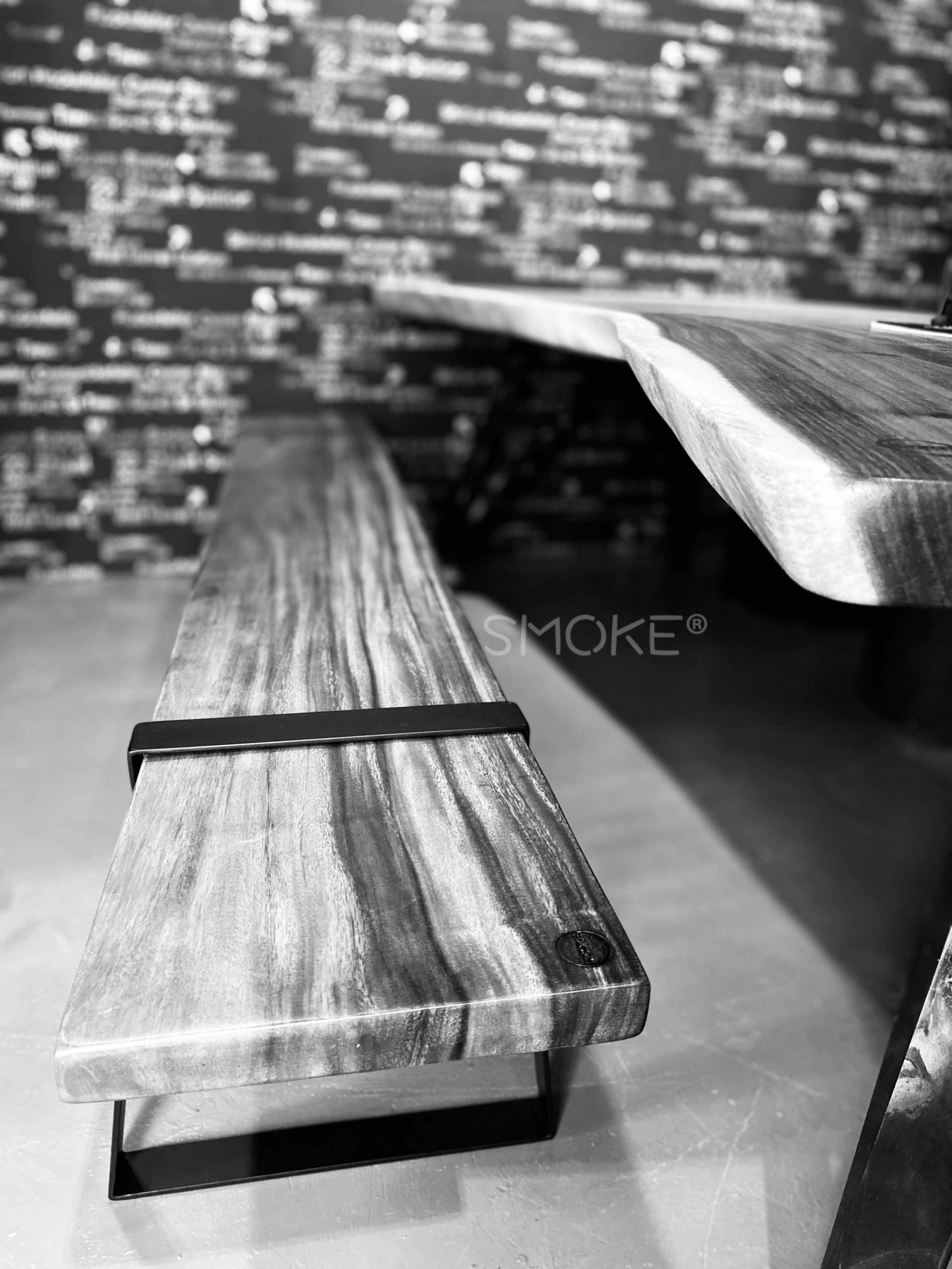 Wooden bench with dining table