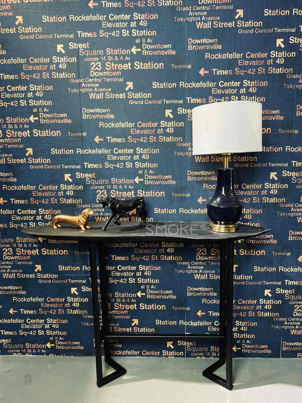 charred console table