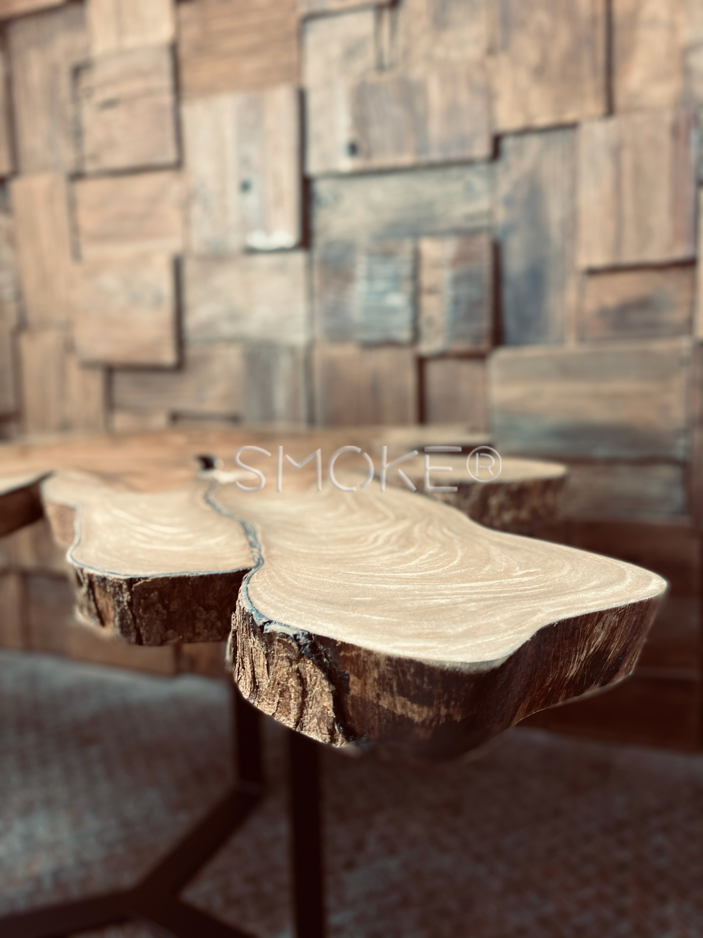 close-up live edge wood table