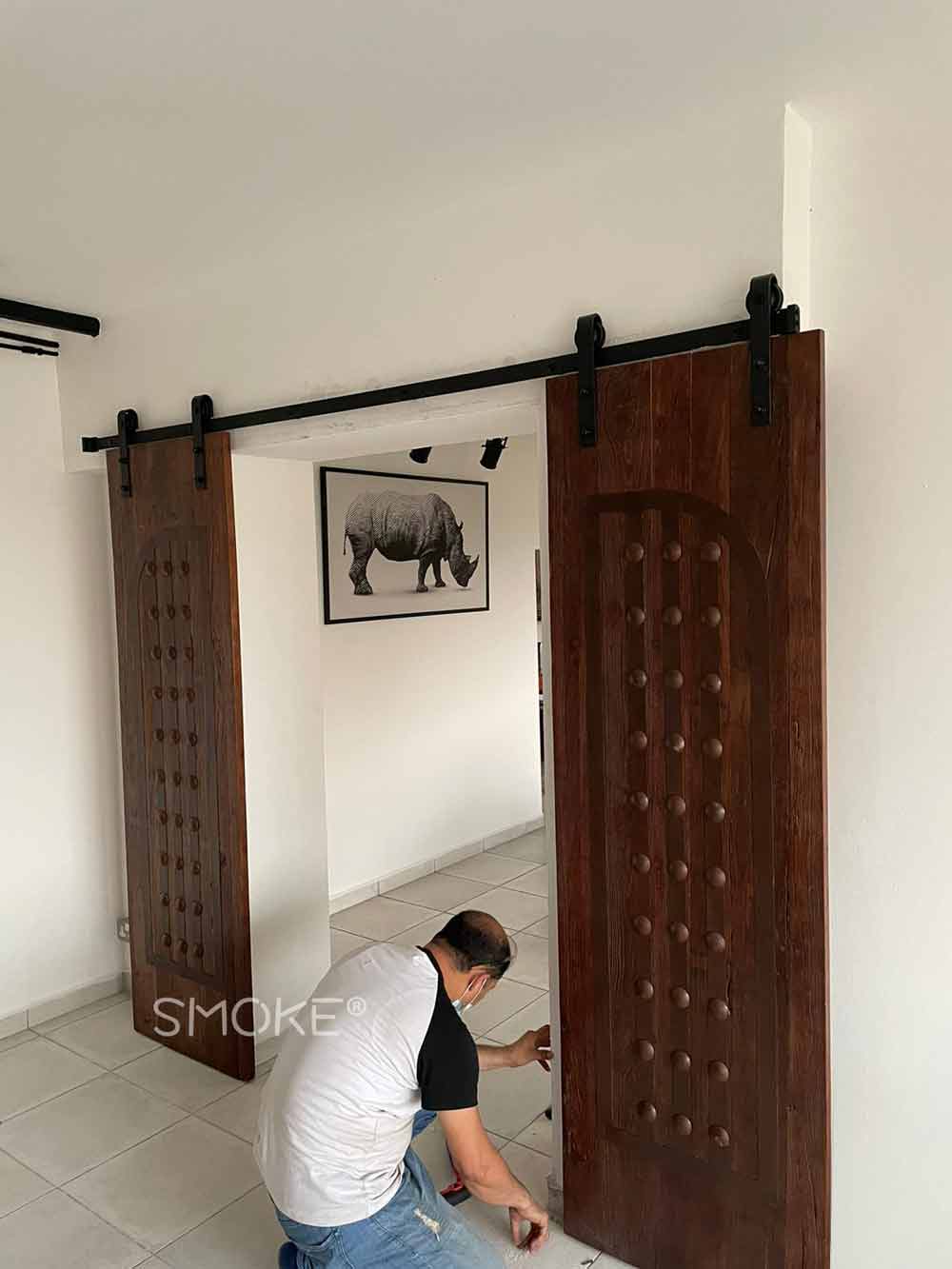 working on barn door