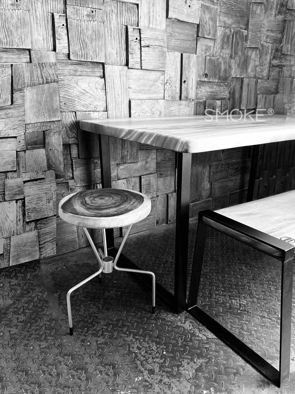 dining table with stool and bench