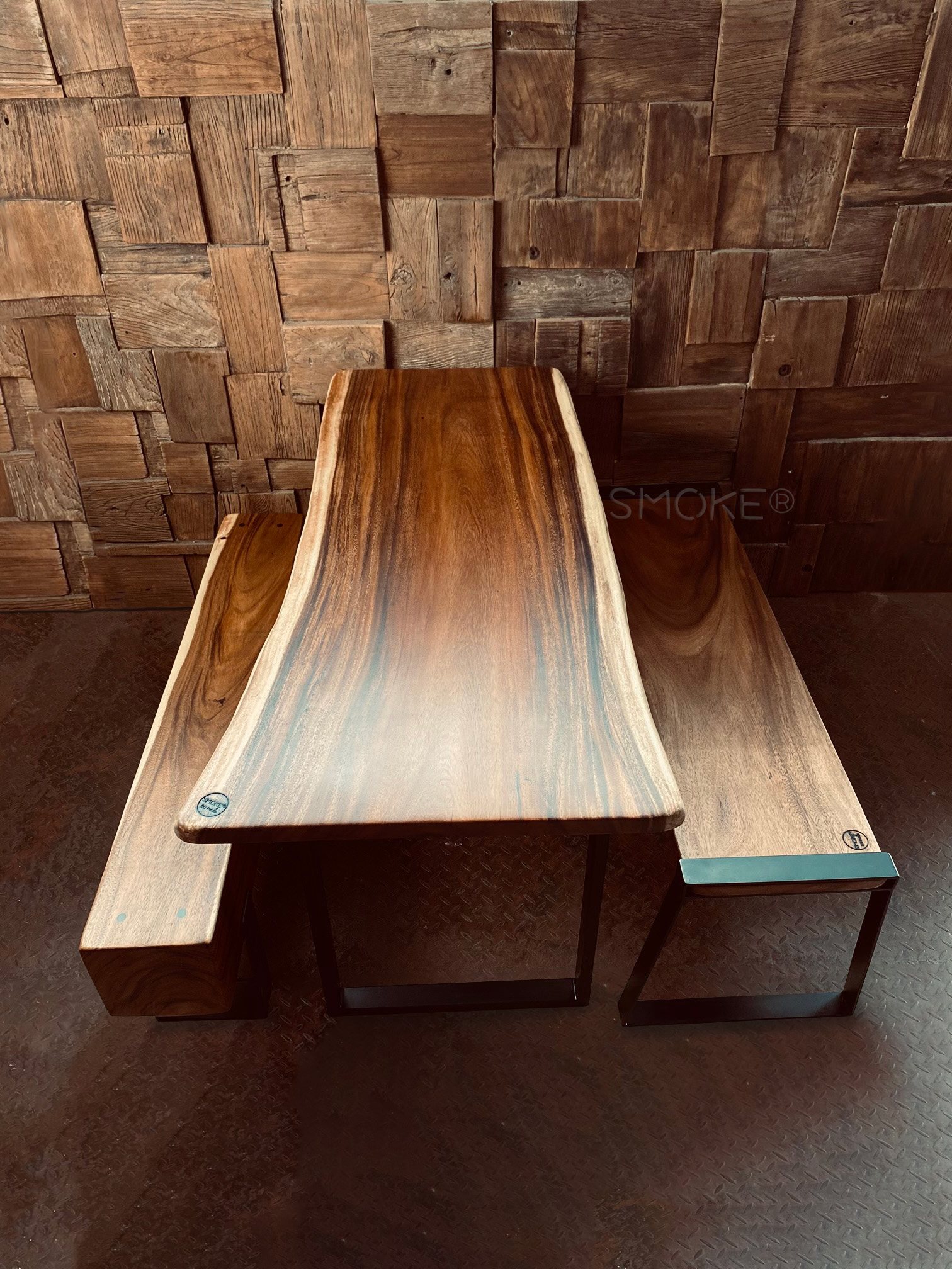 South American Walnut dining table and benches